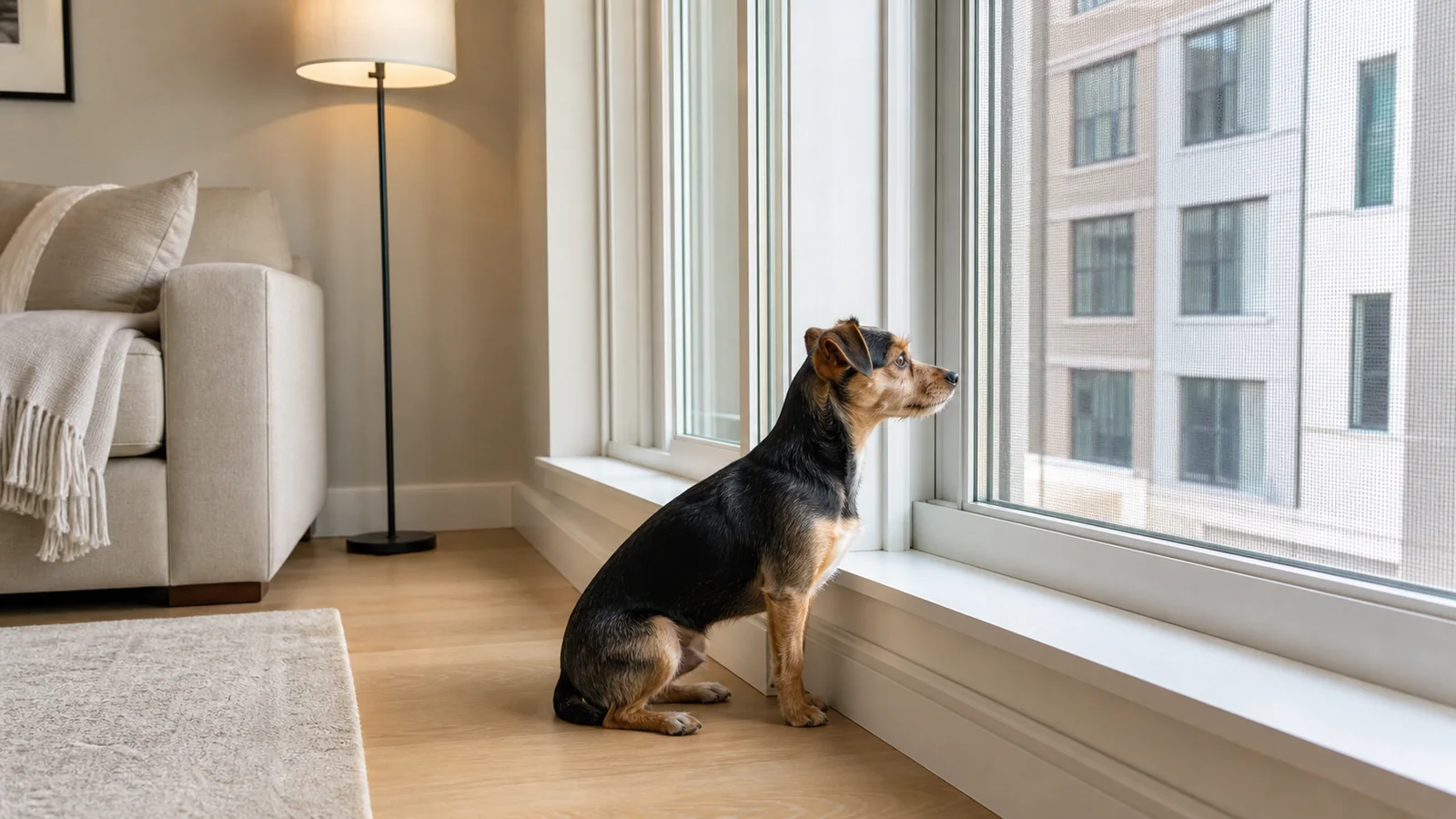 Cão pequeno em ambiente de apartamento