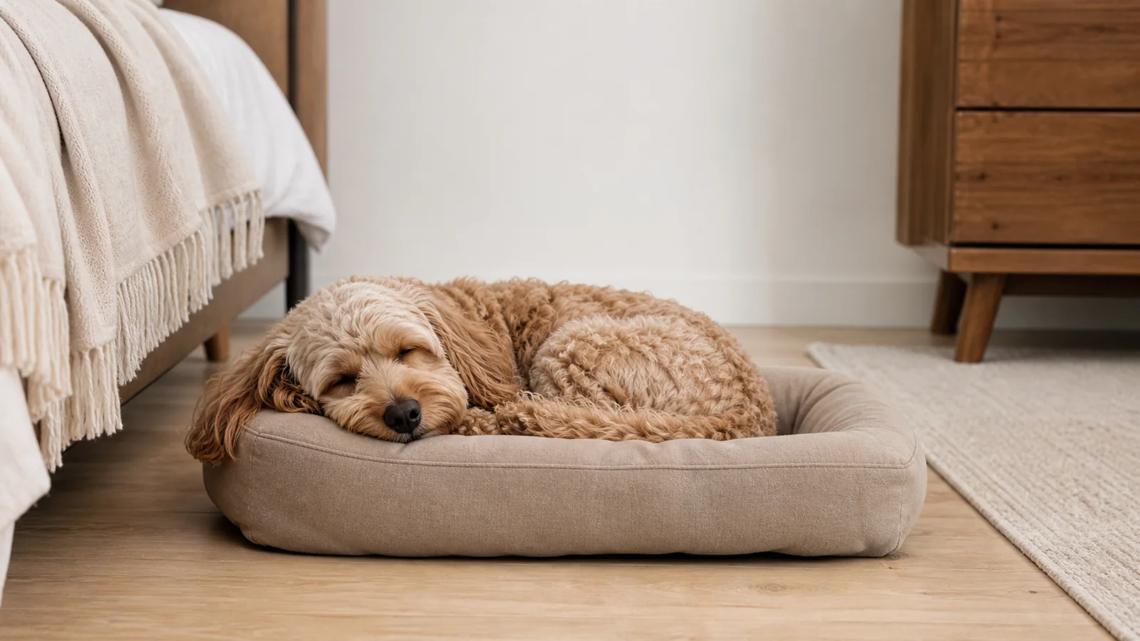 Cão descansando em uma cama pet lavável